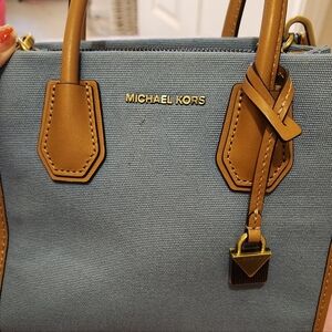 Michael Kors Stylish Blue and Tan Satchel